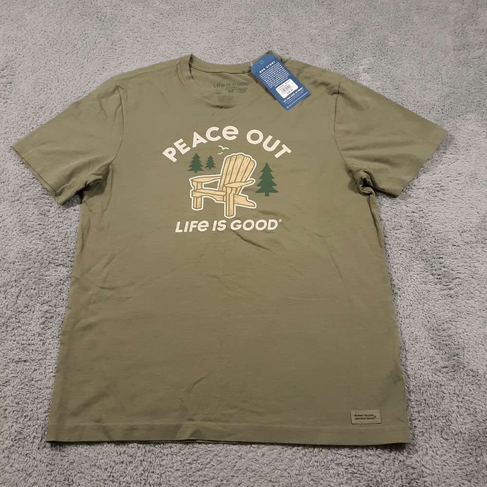 Life Is Good Crusher Tee T-Shirt Peace Out Mens Medium Green Outdoor NWT